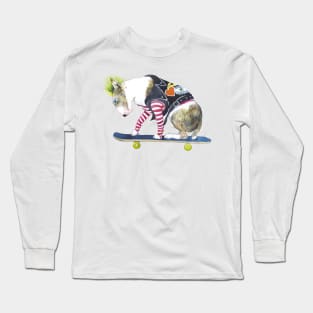 Bullterier, being punk, riding skateboard Long Sleeve T-Shirt